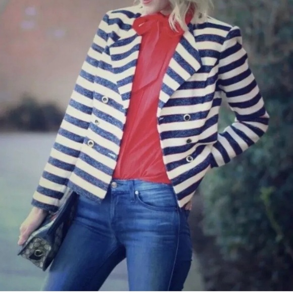 Cabi Cruise Jacket Nautical Striped Blazer Navy Red White Double Breasted Size 6 - Picture 8 of 9